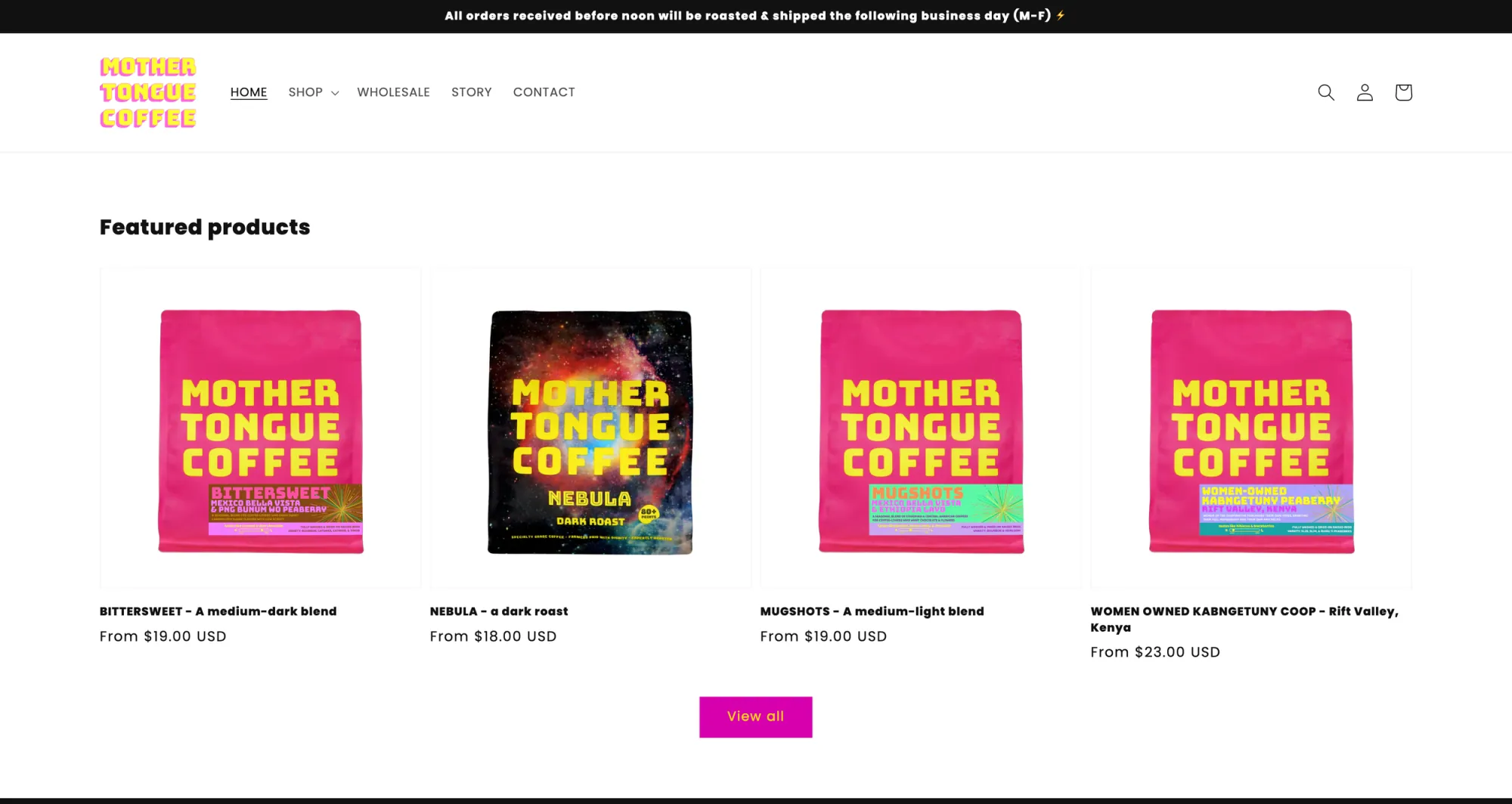 Mother Tongue Coffee Homepage