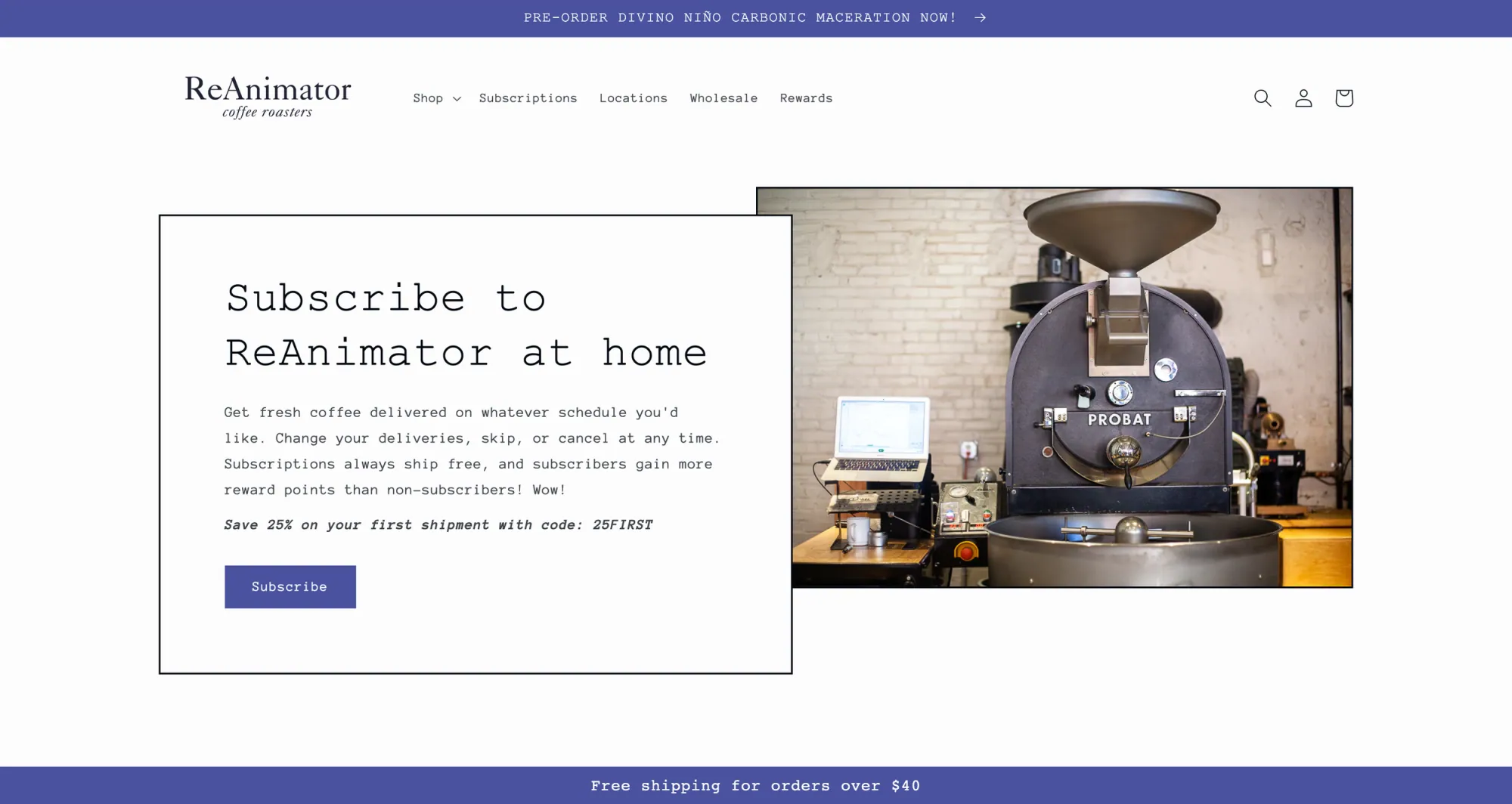 Reanimator Coffee Roasters Homepage